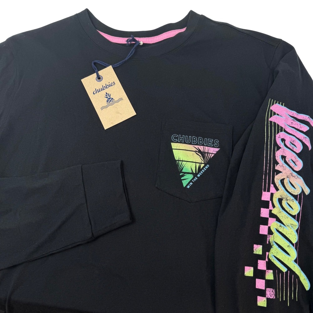 Chubbies The Airborne Mens XL Long Sleeve Pocket T-Shirt Black Neon 504223-045